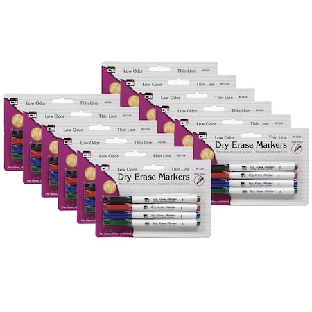 Charles Leonard Dry Erase Markers, Fine Point Tip, Assorted, PK48 47834